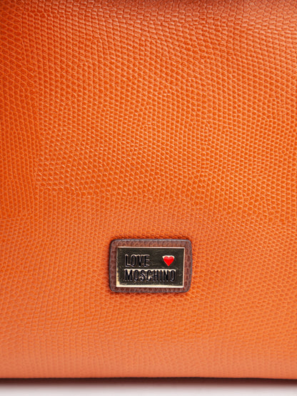 Moschino Orange Leather Handbag with Gold Chain Straps
