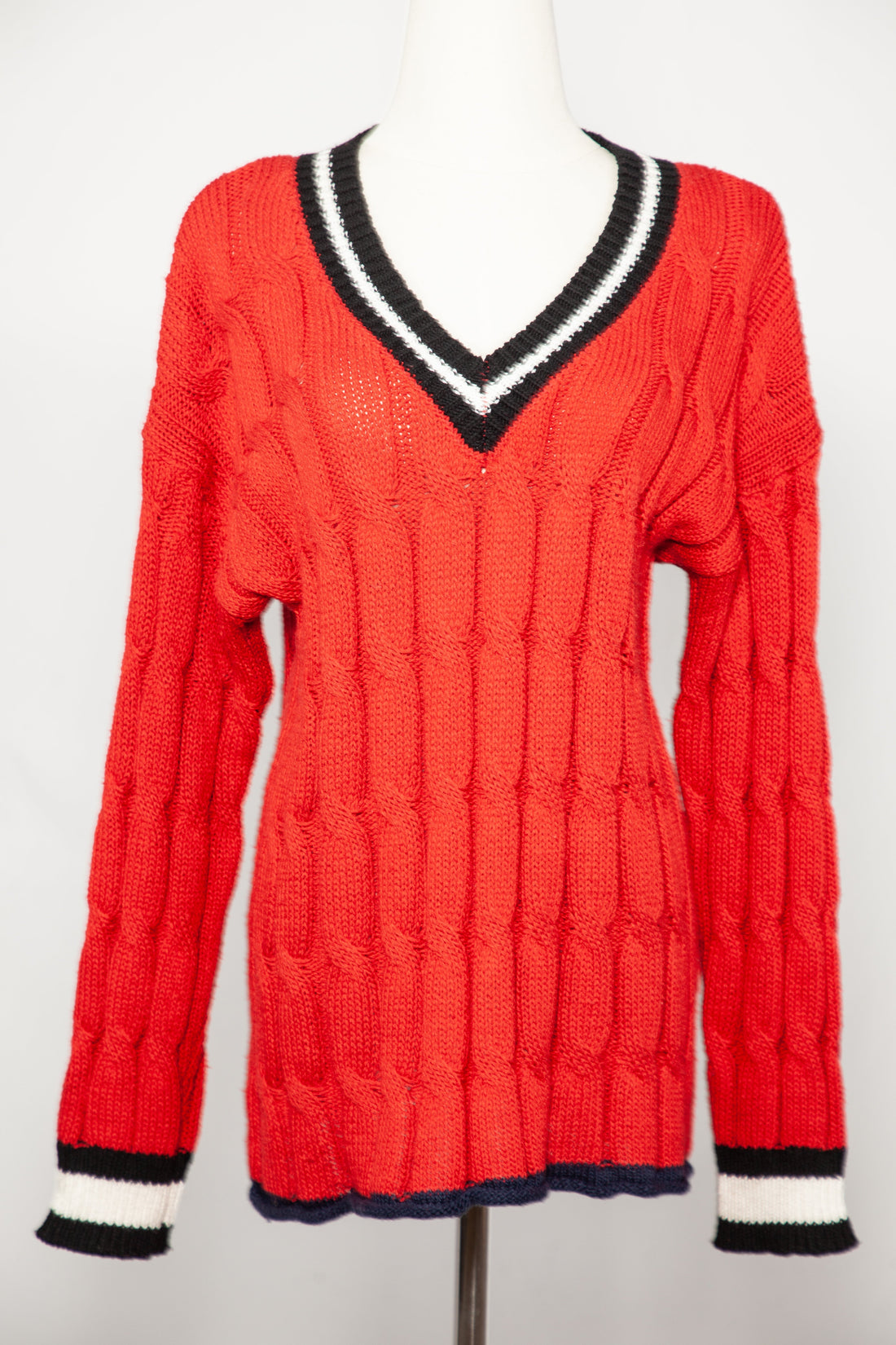 Good IPEKYOL Red Cable Knit V-Neck Sweater Size S Women