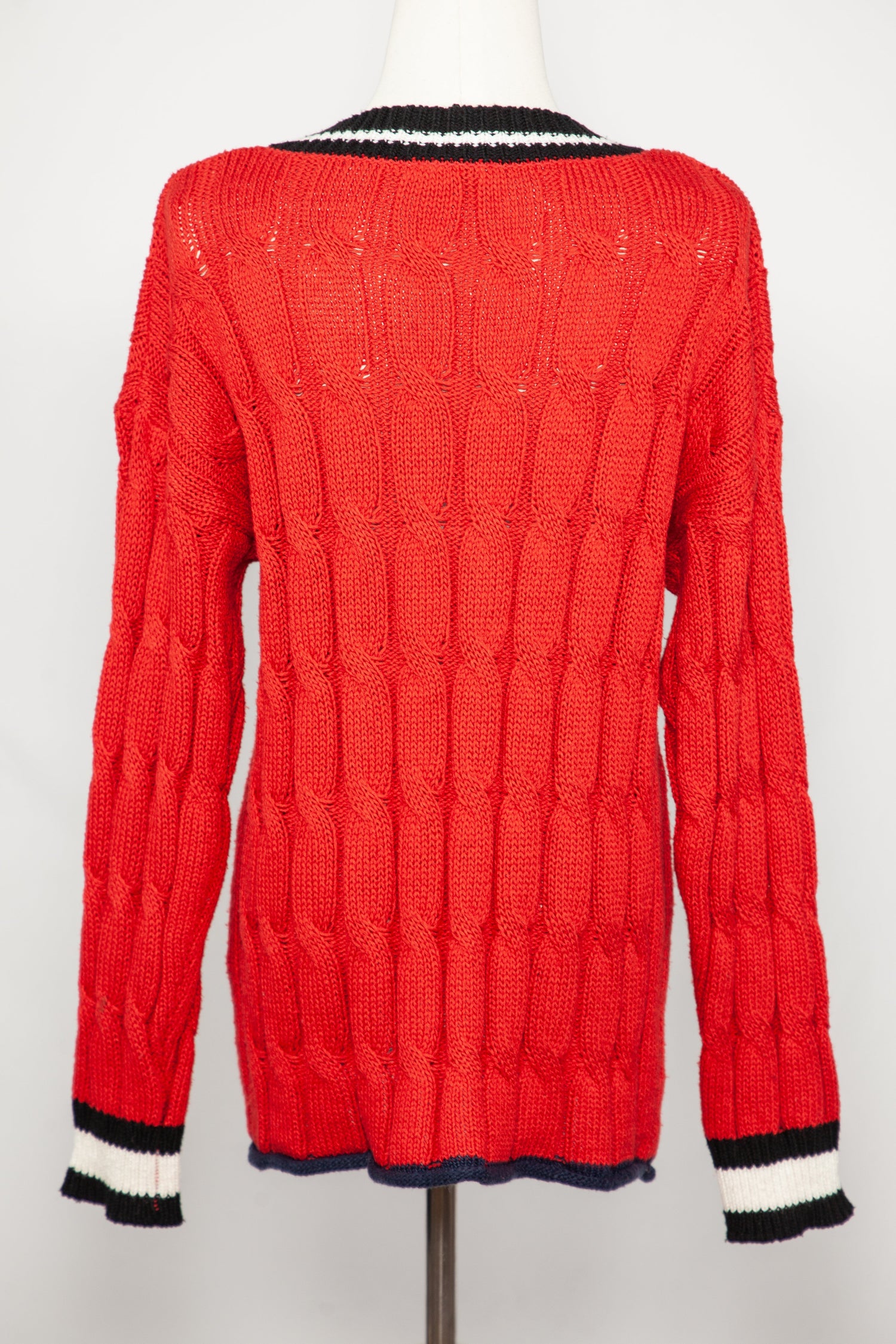 Good IPEKYOL Red Cable Knit V-Neck Sweater Size S Women