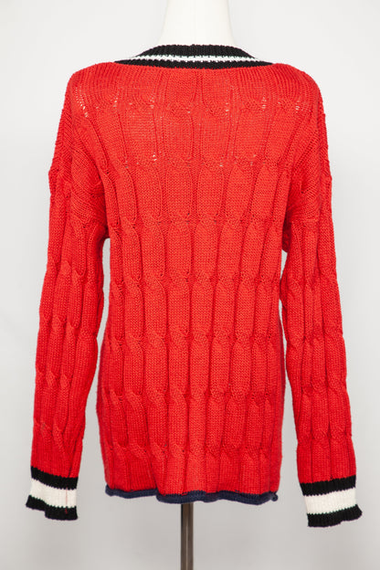 Good IPEKYOL Red Cable Knit V-Neck Sweater Size S Women