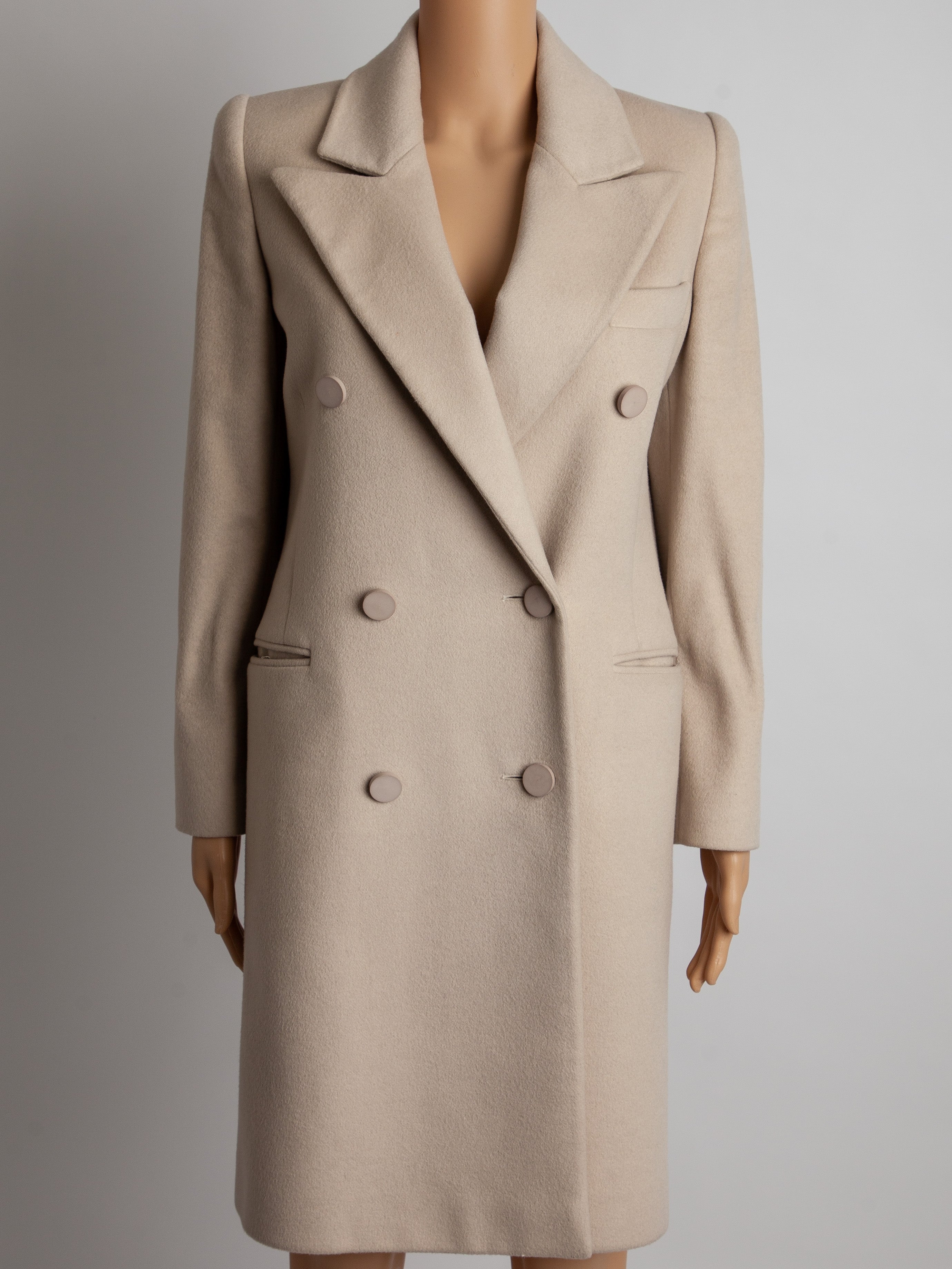 Excellent Emporio Armani White Cashmere Coat Size XS Double-Breasted