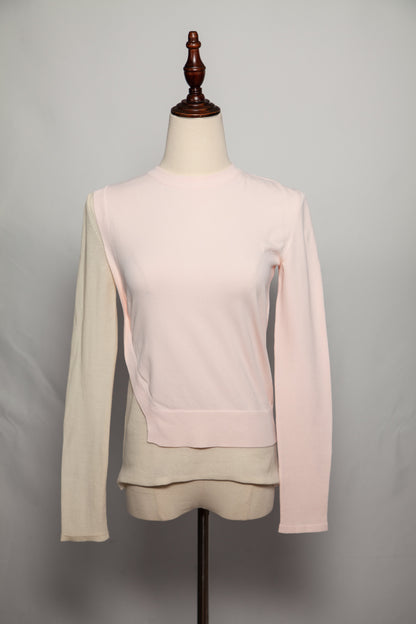 Excellent Cedric Charlier Pink Cream Two-Tone Long Sleeve Top Size XXS
