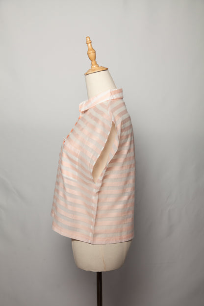 Good Intrend Pink Silk Blouse Size XXS Sheer Striped Design