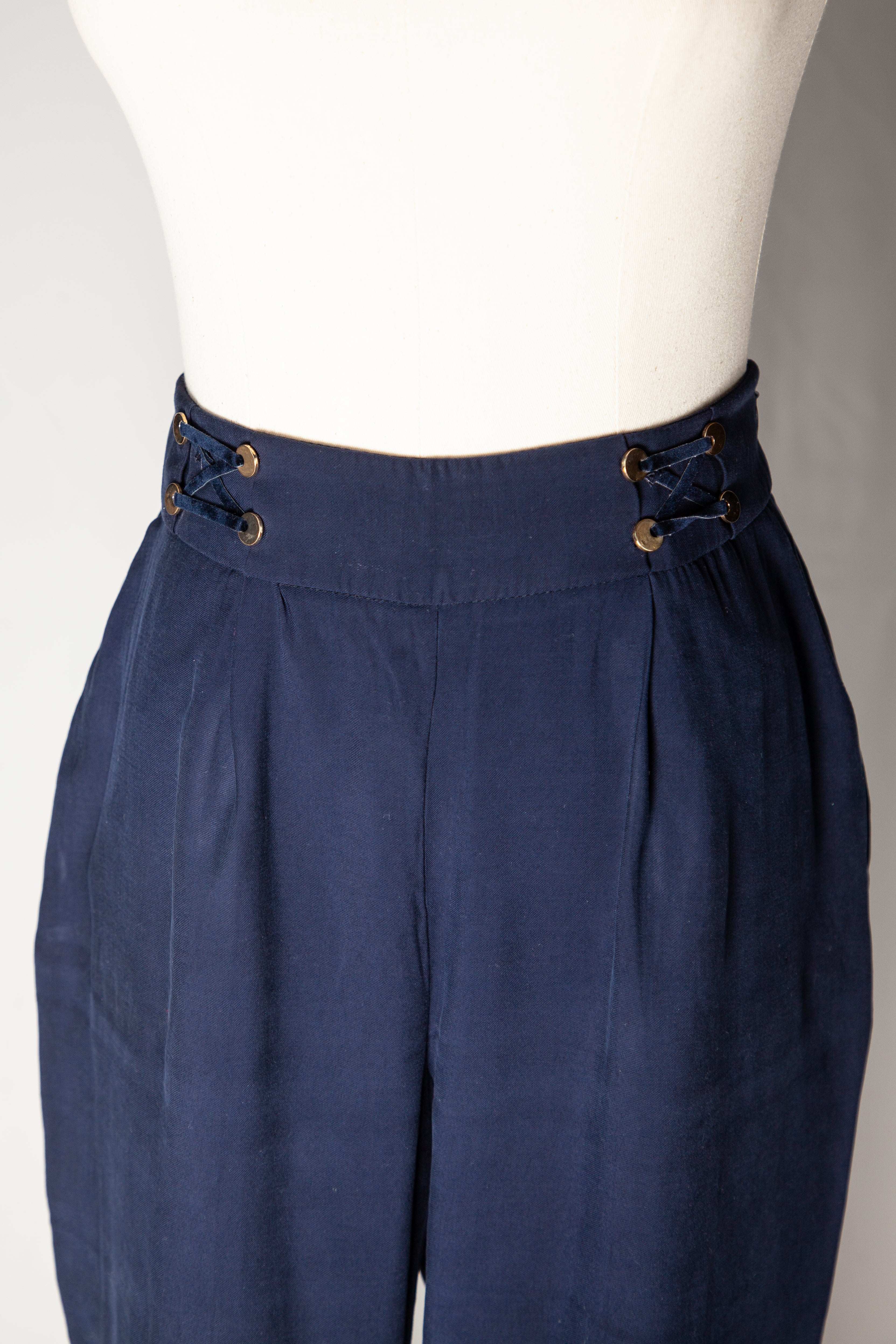 Good NetWork Blue High-Waisted Trousers Size S Polyester