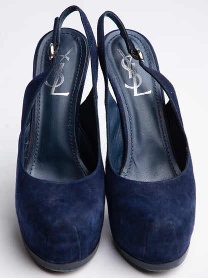 Good Yves Saint Laurent Blue Suede Slingbacks Size 37.5