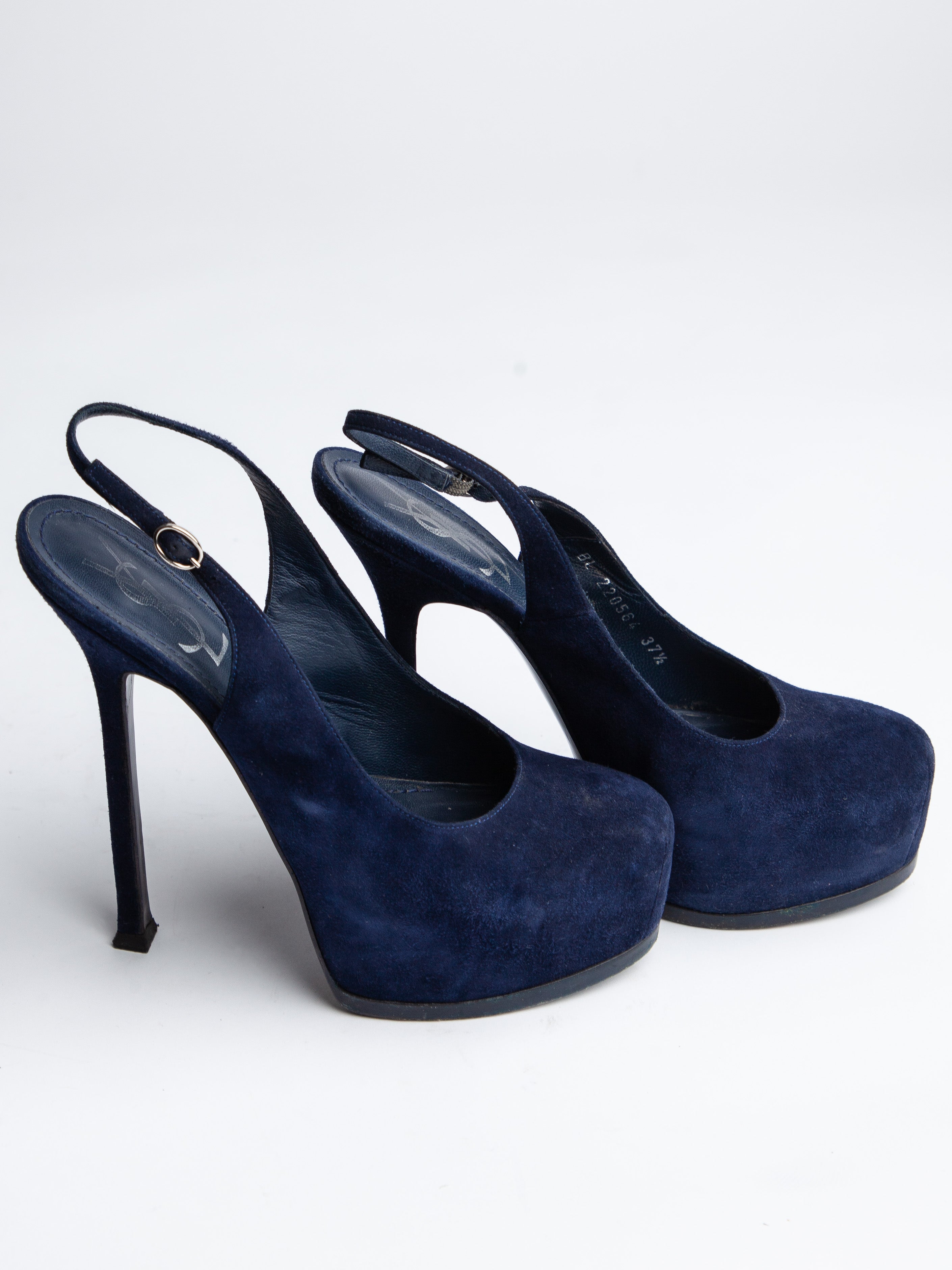 Good Yves Saint Laurent Blue Suede Slingbacks Size 37.5