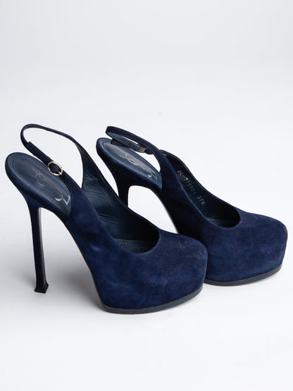 Good Yves Saint Laurent Blue Suede Slingbacks Size 37.5