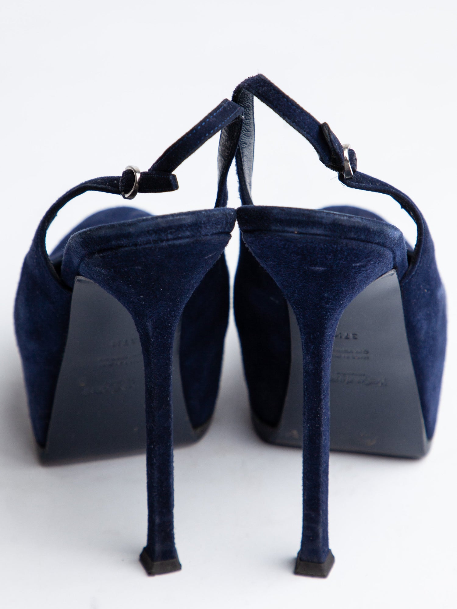 Good Yves Saint Laurent Blue Suede Slingbacks Size 37.5