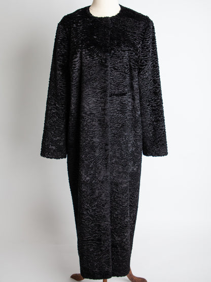 Excellent A LA RUSSE Black Long Coat Size M with Textured Pattern
