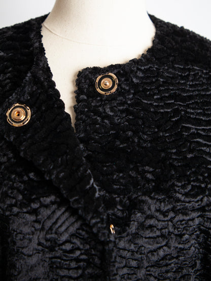 Excellent A LA RUSSE Black Long Coat Size M with Textured Pattern