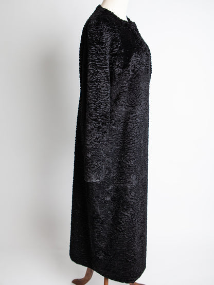 Excellent A LA RUSSE Black Long Coat Size M with Textured Pattern