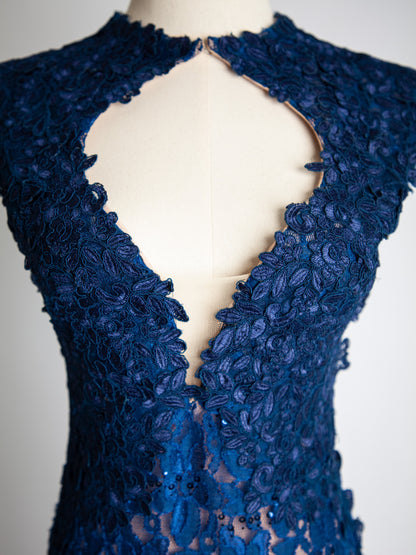 Good Jovani Blue Lace Dress with Deep V-Neckline for Women