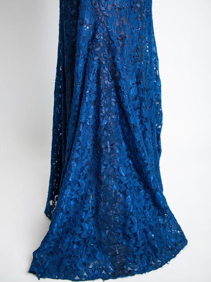 Good Jovani Blue Lace Dress with Deep V-Neckline for Women