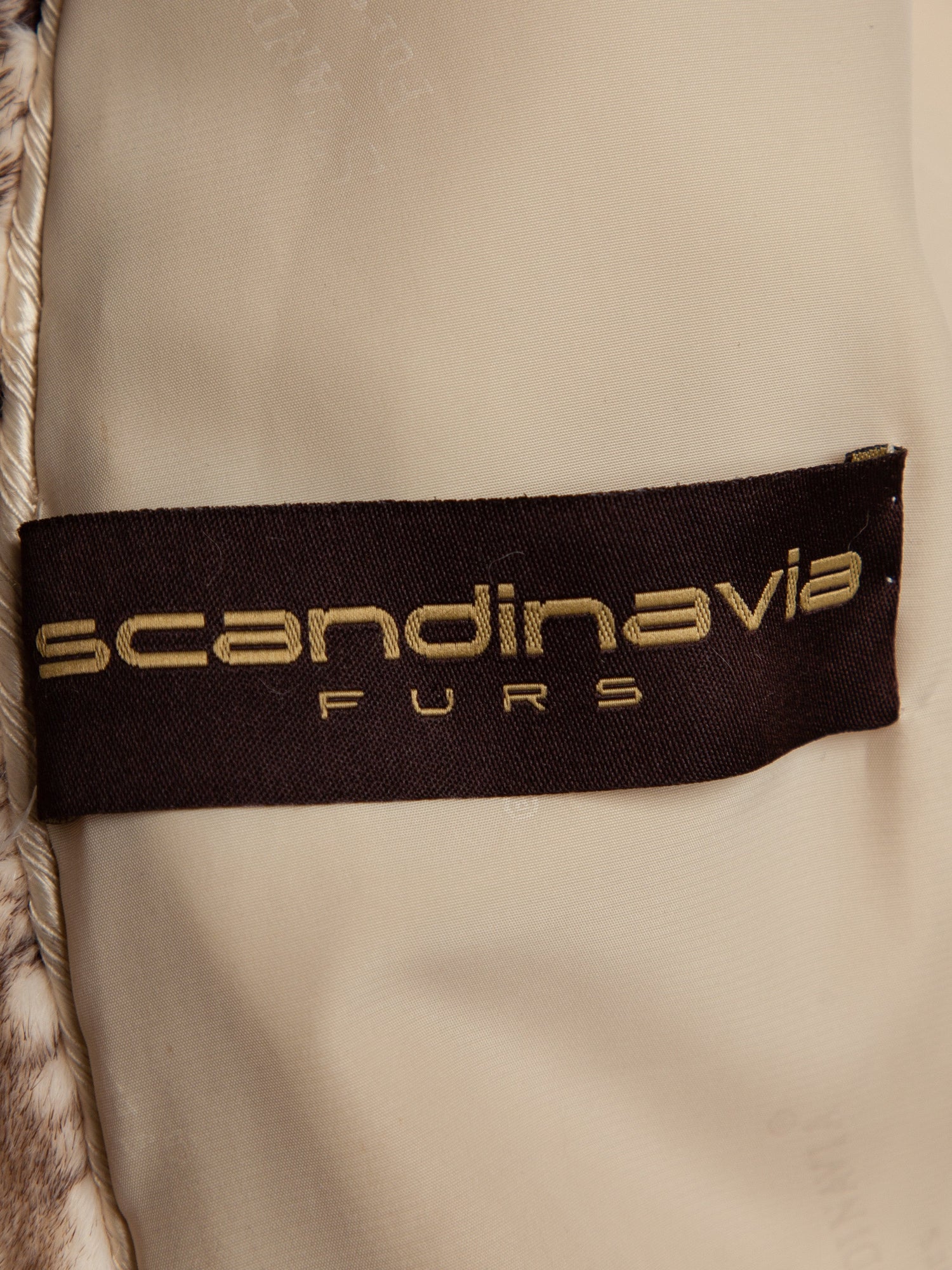 Excellent Scandinavia White Fur Coat with Horizontal Brown Stripes