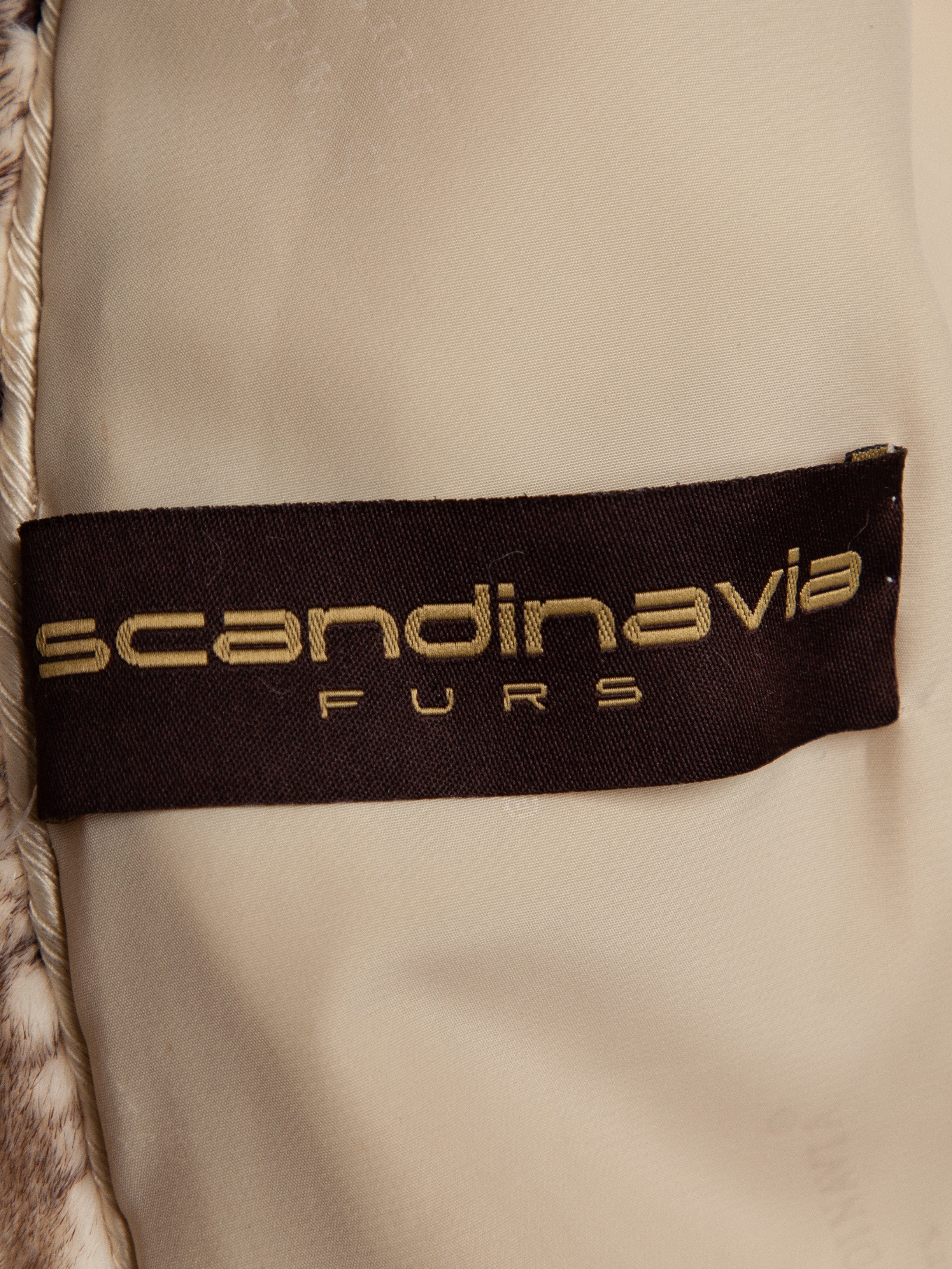 Excellent Scandinavia White Fur Coat with Horizontal Brown Stripes