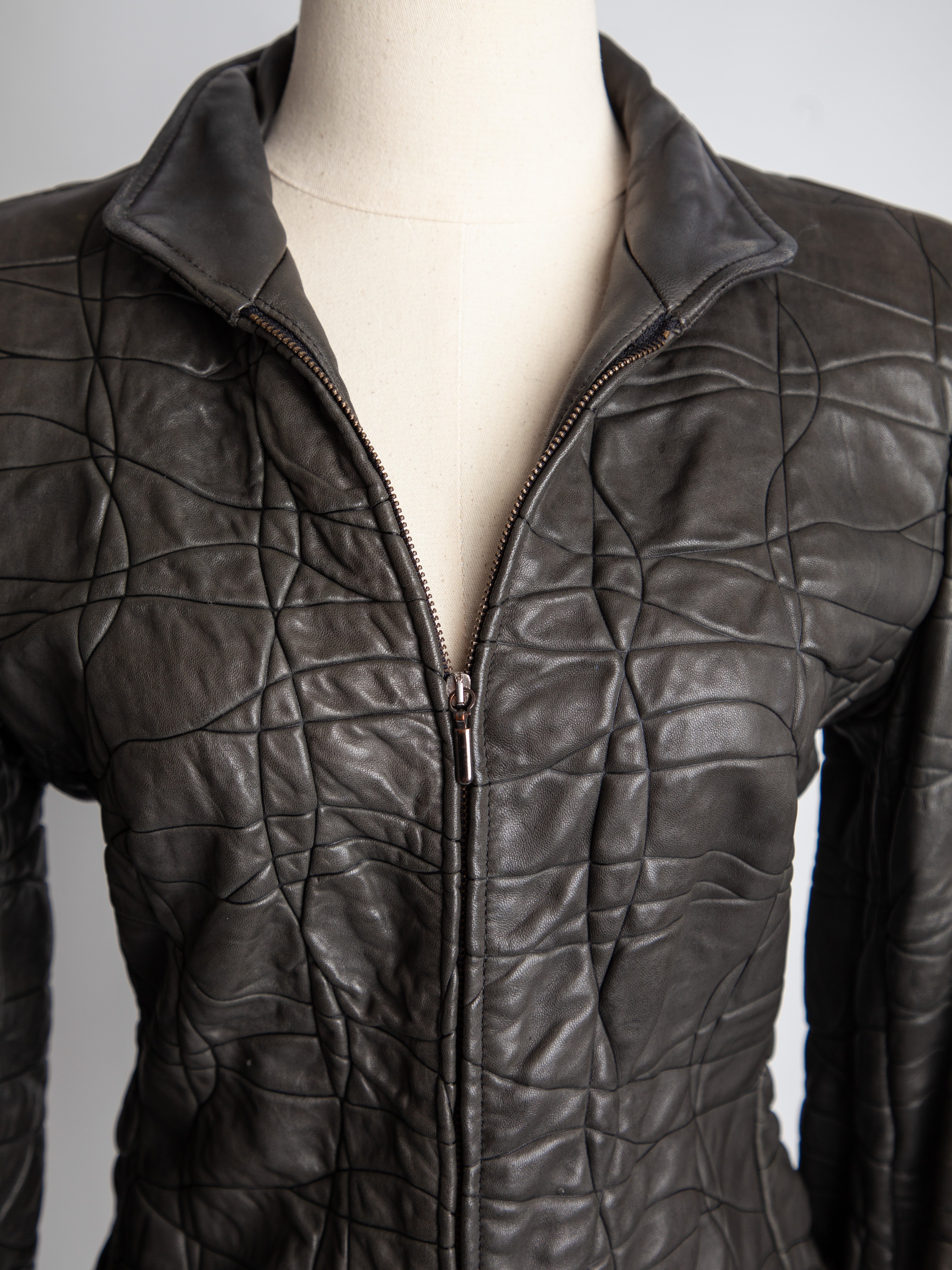 Good Armani Exchange Green Quilted Leather Jacket Size XXS
