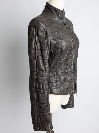 Good Armani Exchange Green Quilted Leather Jacket Size XXS