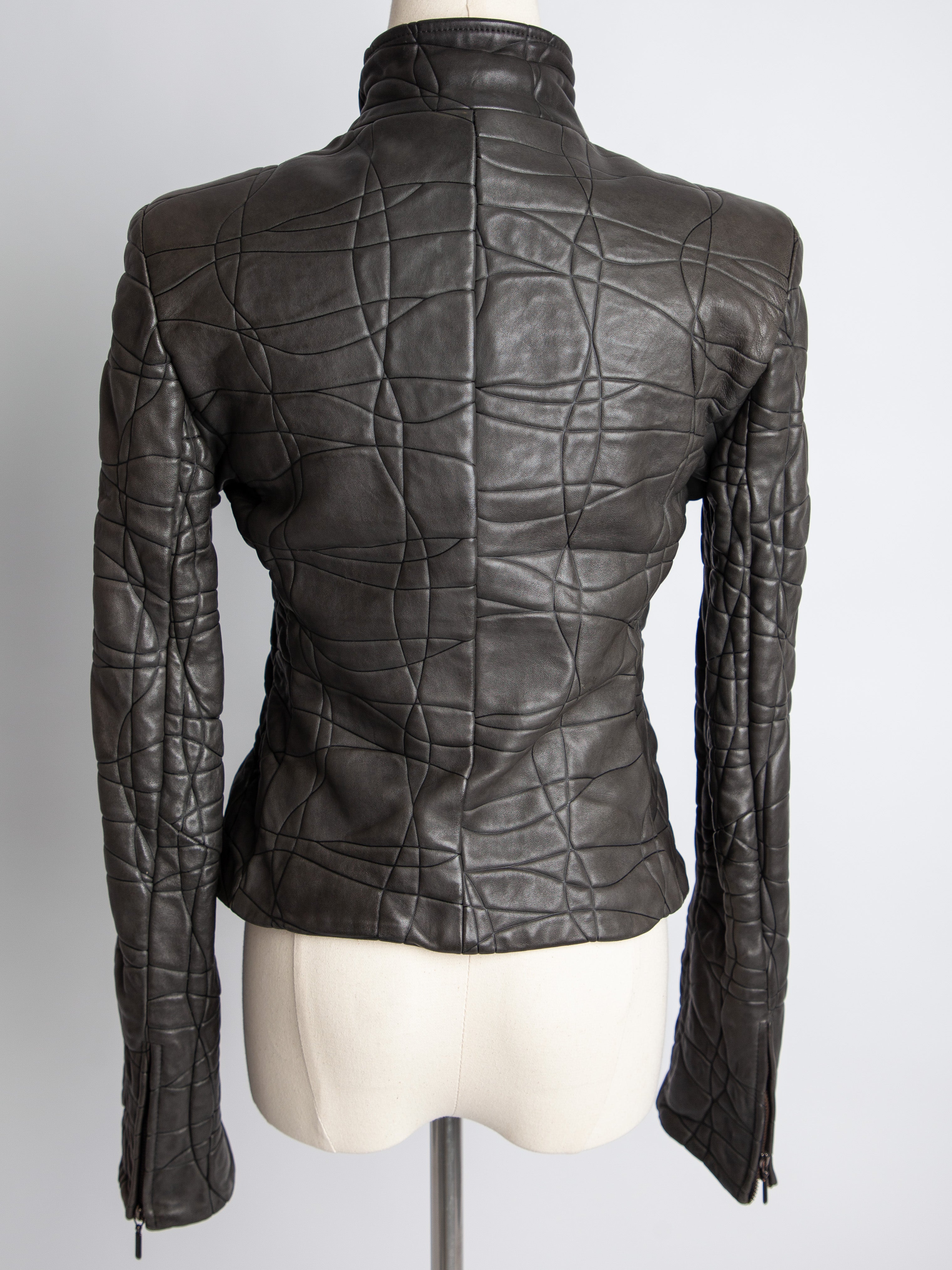 Good Armani Exchange Green Quilted Leather Jacket Size XXS