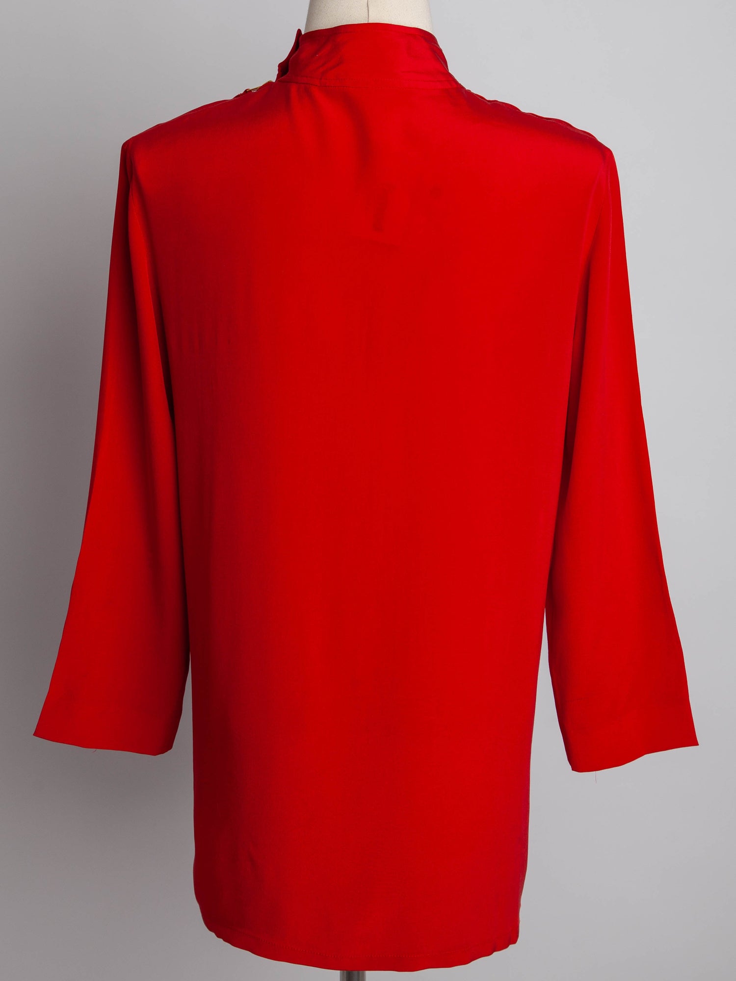 Good JAEGER Red Silk Blouse Size S with High Collar and Loose Fit