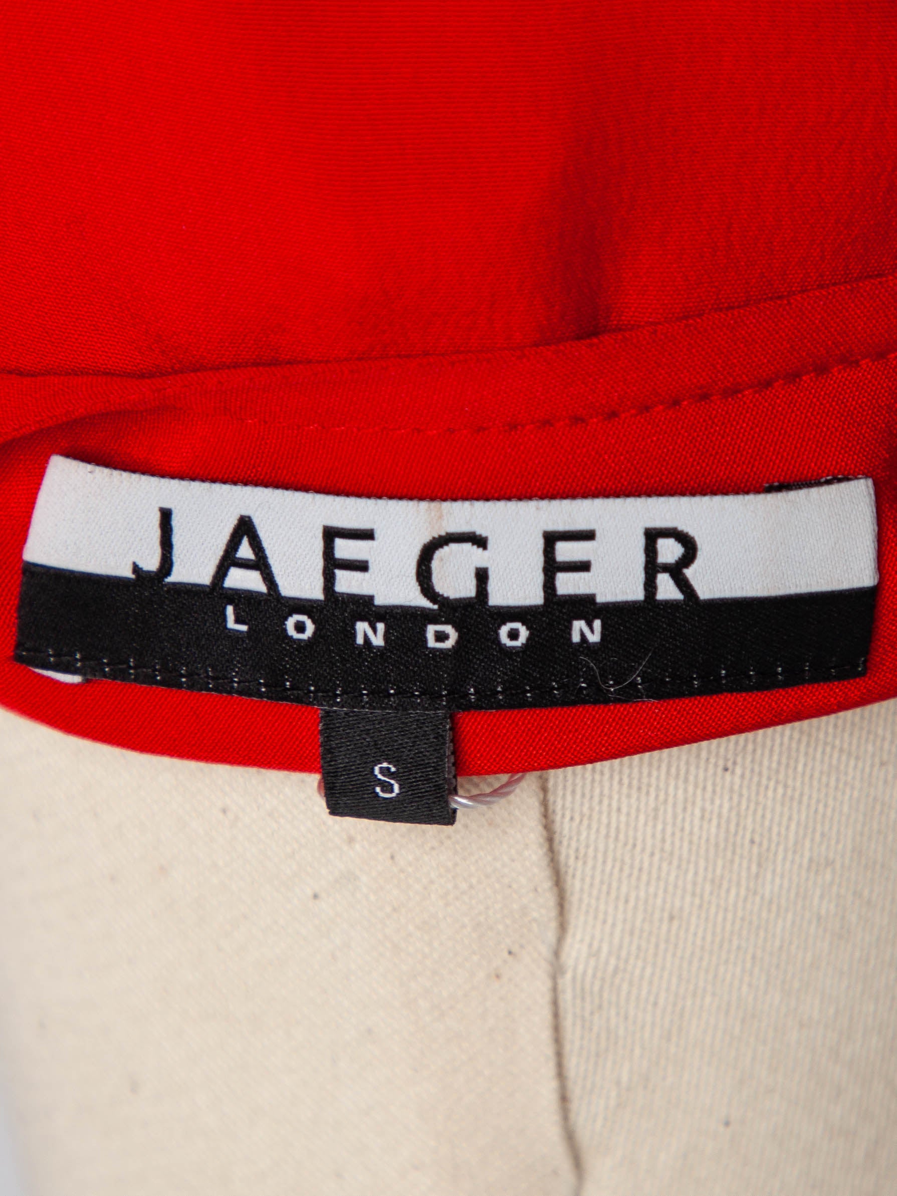 Good JAEGER Red Silk Blouse Size S with High Collar and Loose Fit