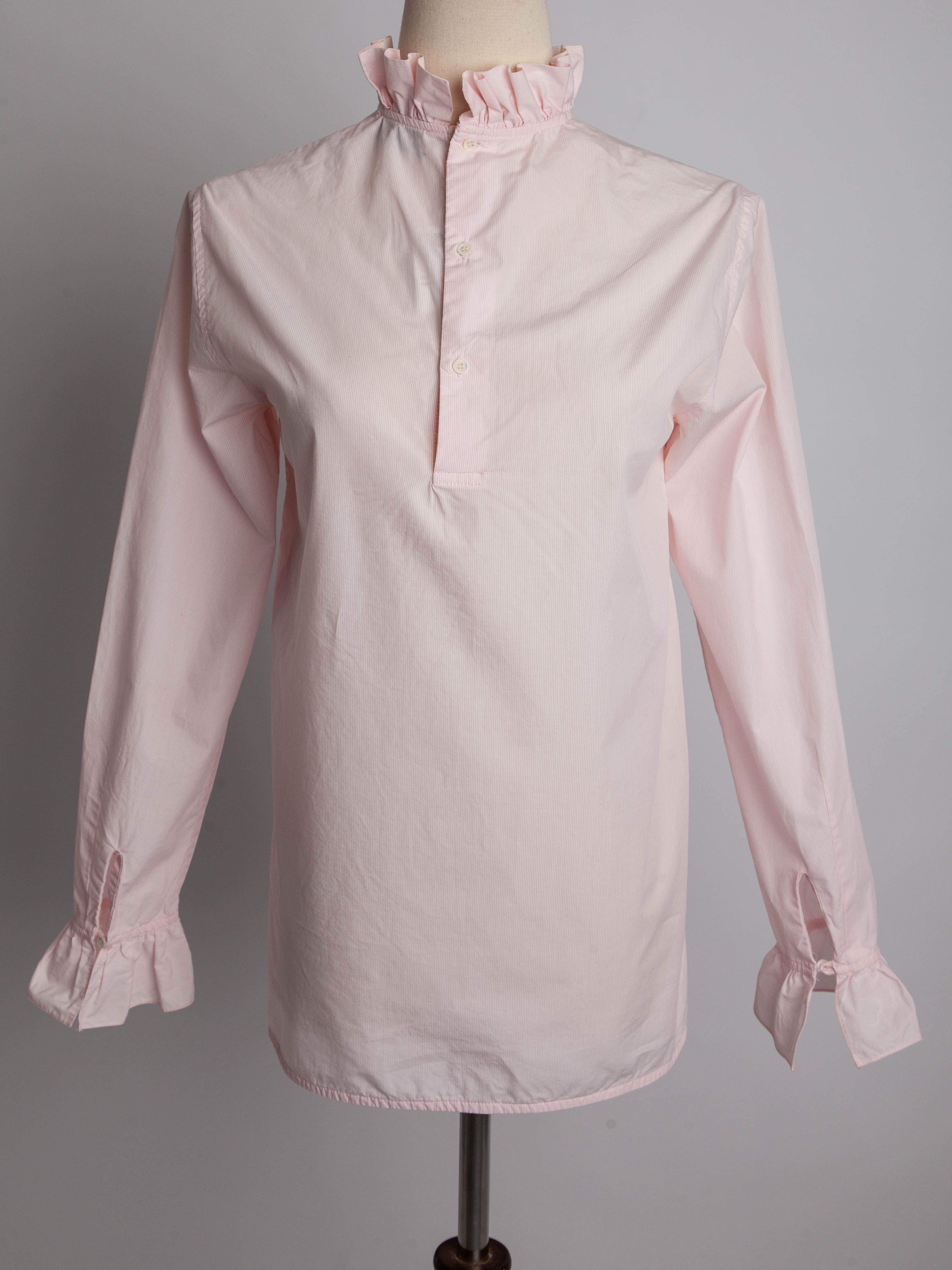 Good Sandro Pink Cotton Blouse Long Sleeve XXS Ruffled Collar