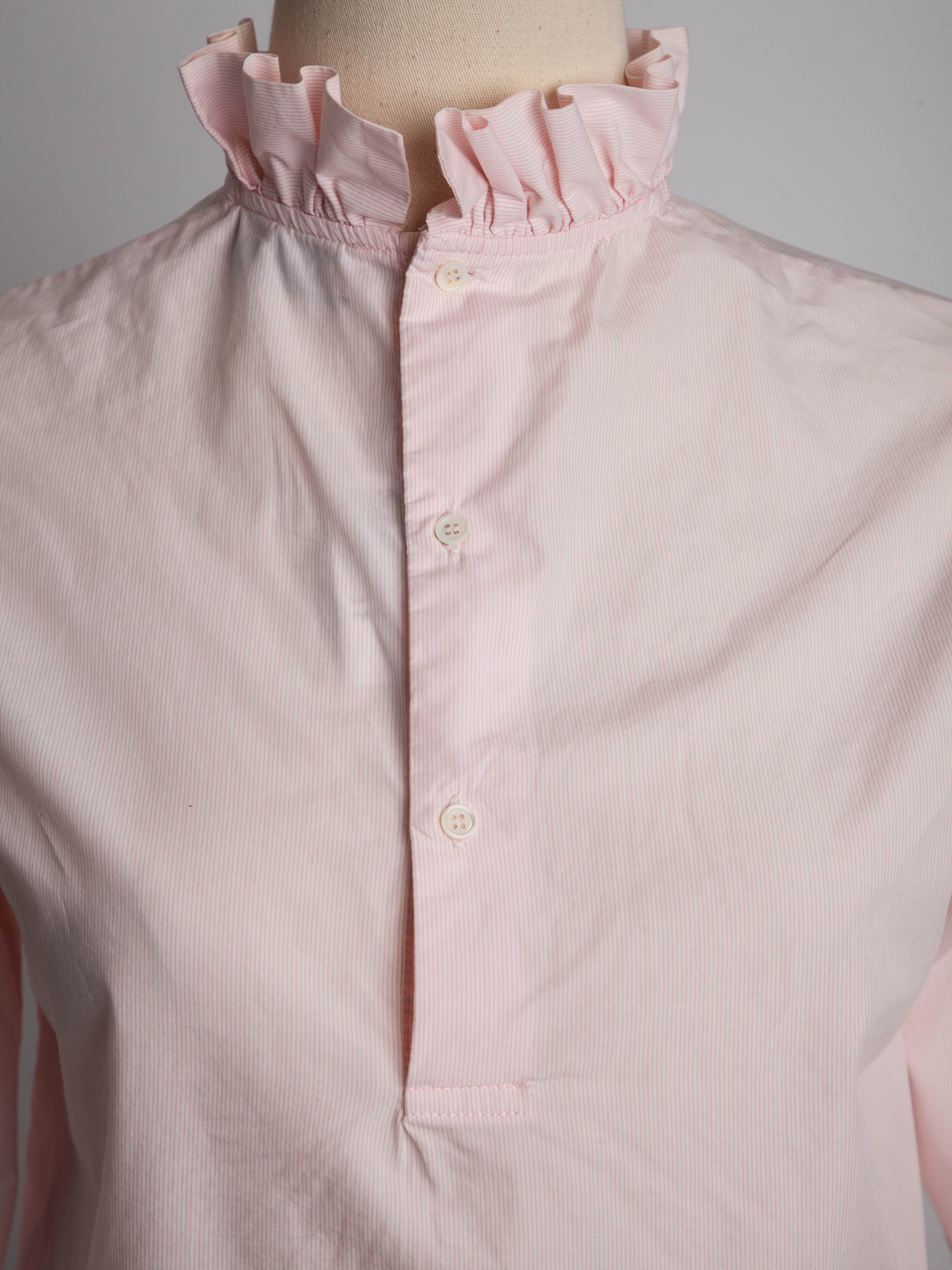 Good Sandro Pink Cotton Blouse Long Sleeve XXS Ruffled Collar