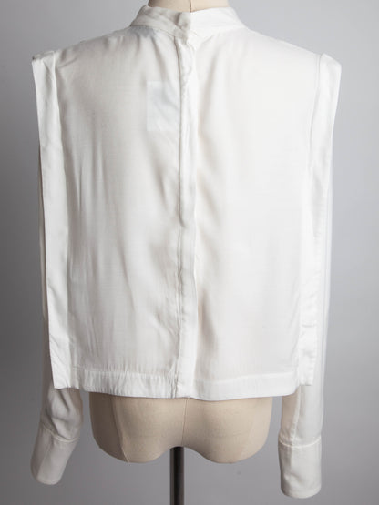 Good Sandro White Long-Sleeved Shirt Size L with Mock Neck