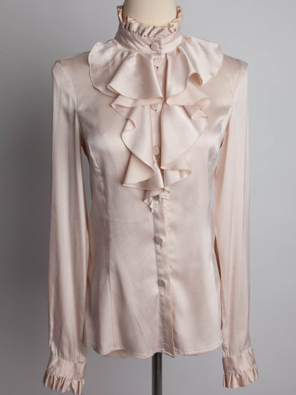 Good Emporio Armani White Silk Blouse Size XXS with Ruffles