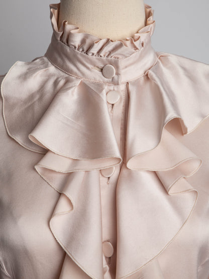 Good Emporio Armani White Silk Blouse Size XXS with Ruffles