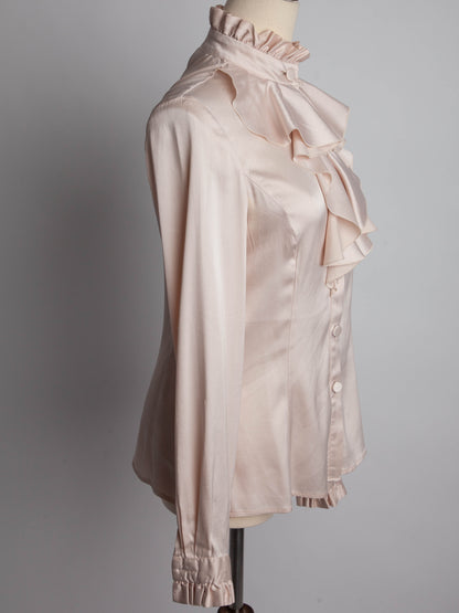 Good Emporio Armani White Silk Blouse Size XXS with Ruffles