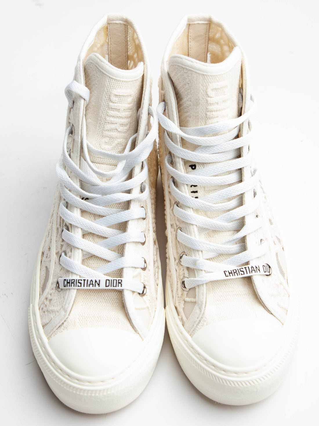NEW Dior High-Top Sneakers White Textile Lace Details Women