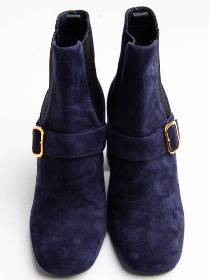 Good Condition Prada Purple Suede Ankle Boots Size 37.5 with Buckle