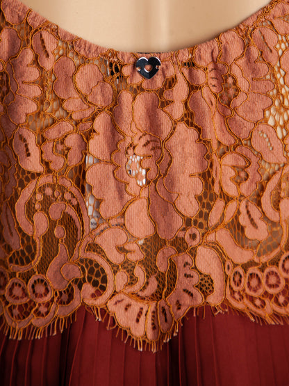 TWINSET Red Dress XS Lace Bodice Pleated Skirt Good Condition