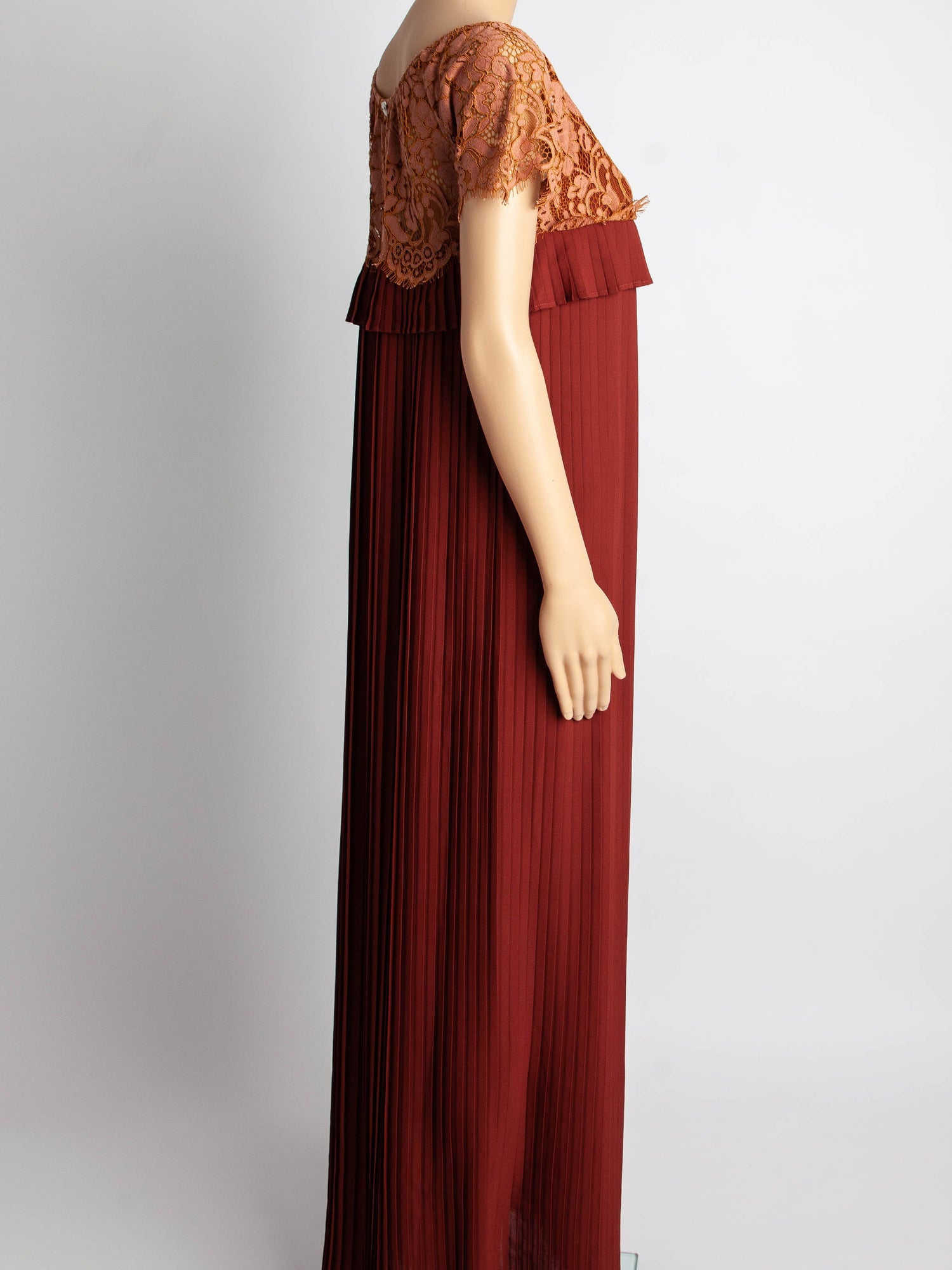 TWINSET Red Dress XS Lace Bodice Pleated Skirt Good Condition