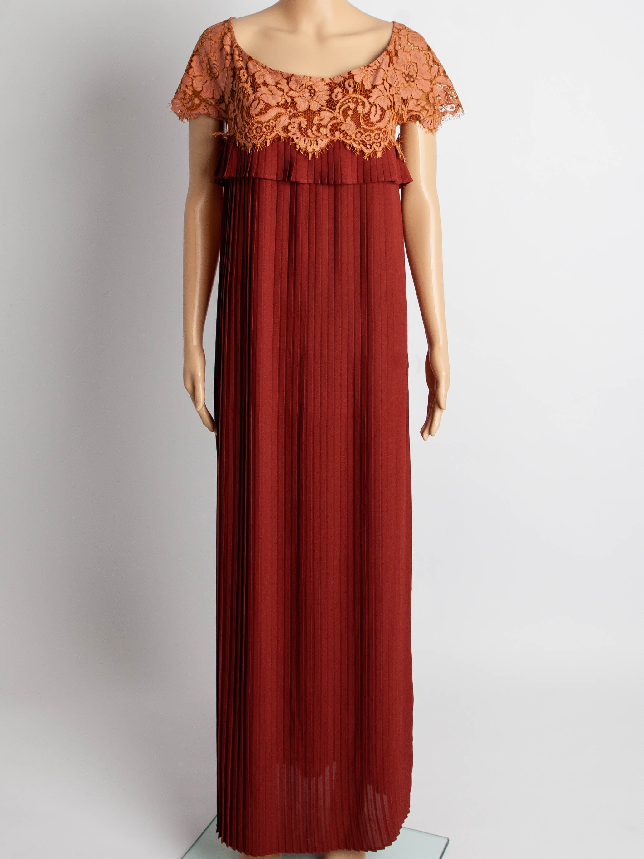 TWINSET Red Dress XS Lace Bodice Pleated Skirt Good Condition