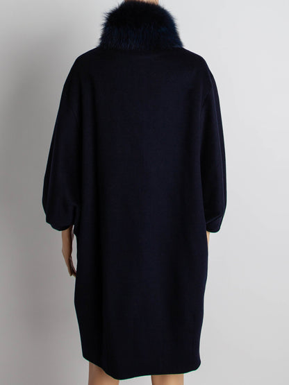 Eleventy Blue Wool Coat with Fur Collar Size M - Good Condition