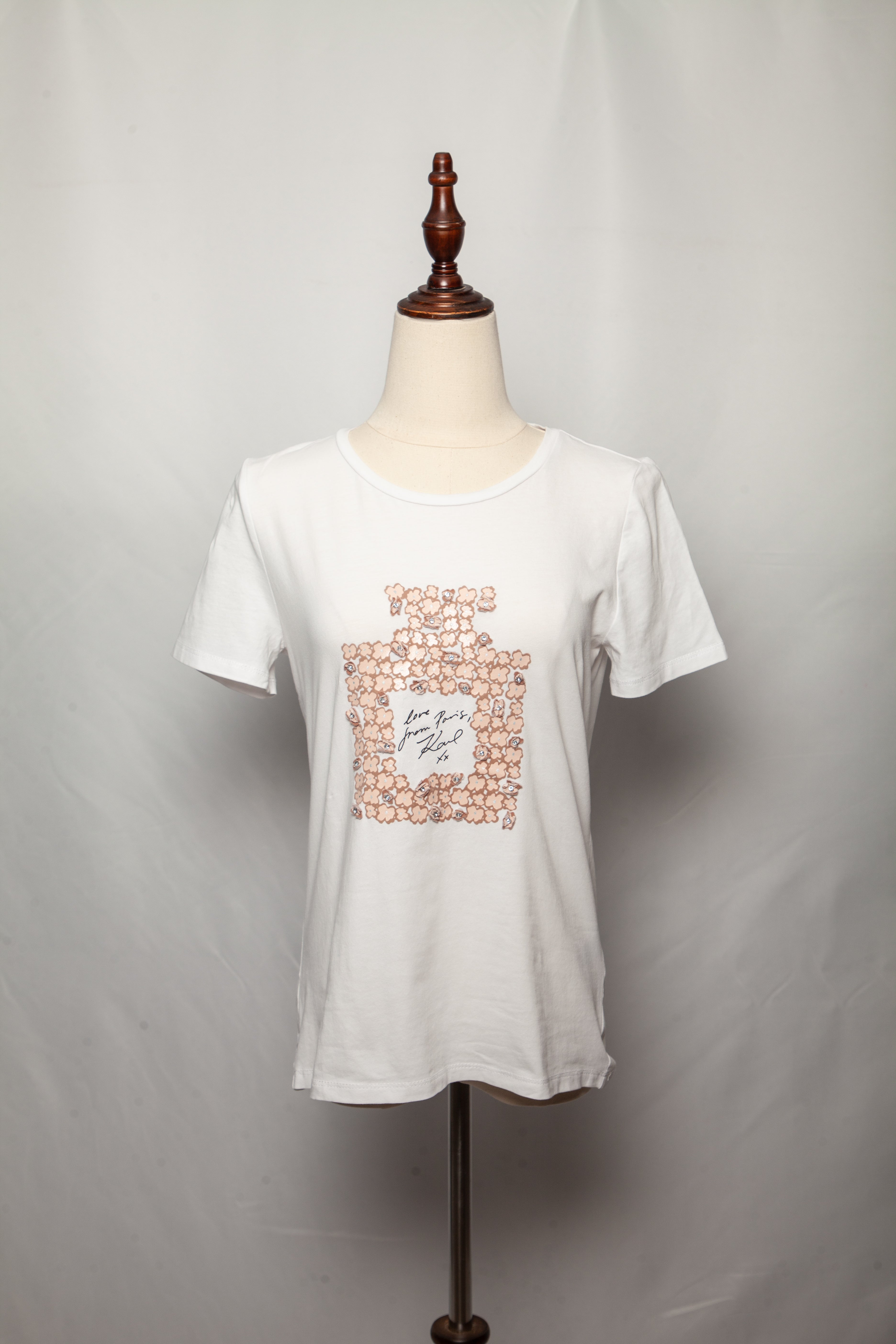 Good Karl Lagerfeld White Cotton T-Shirt Size XS with Floral Design