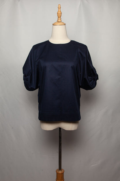 Good Cos Blue Cotton Blouse Size XS Short Sleeves Ruched Design