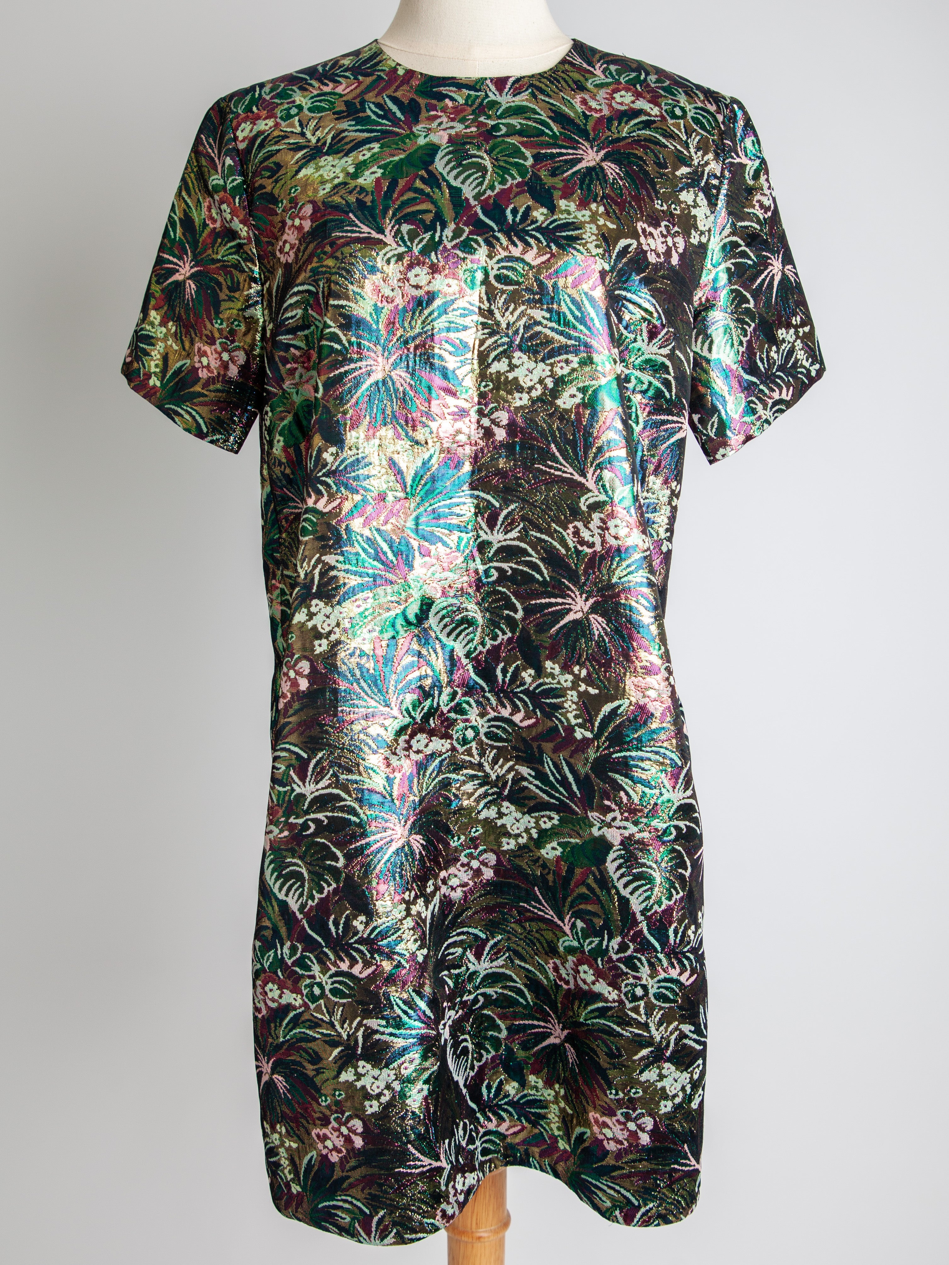 Good MSGM Green Floral Short-Sleeved Dress Size M Polyester