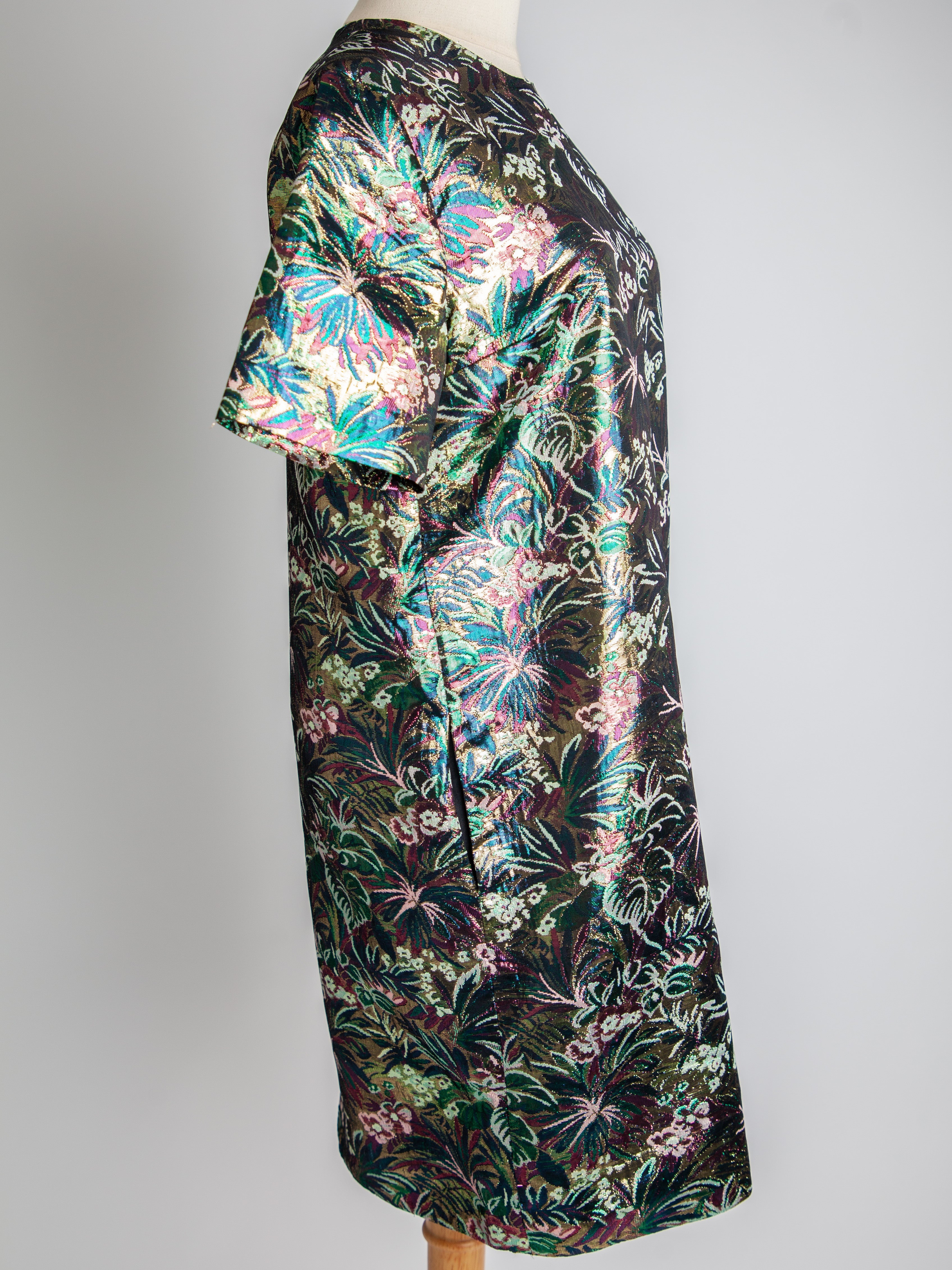 Good MSGM Green Floral Short-Sleeved Dress Size M Polyester