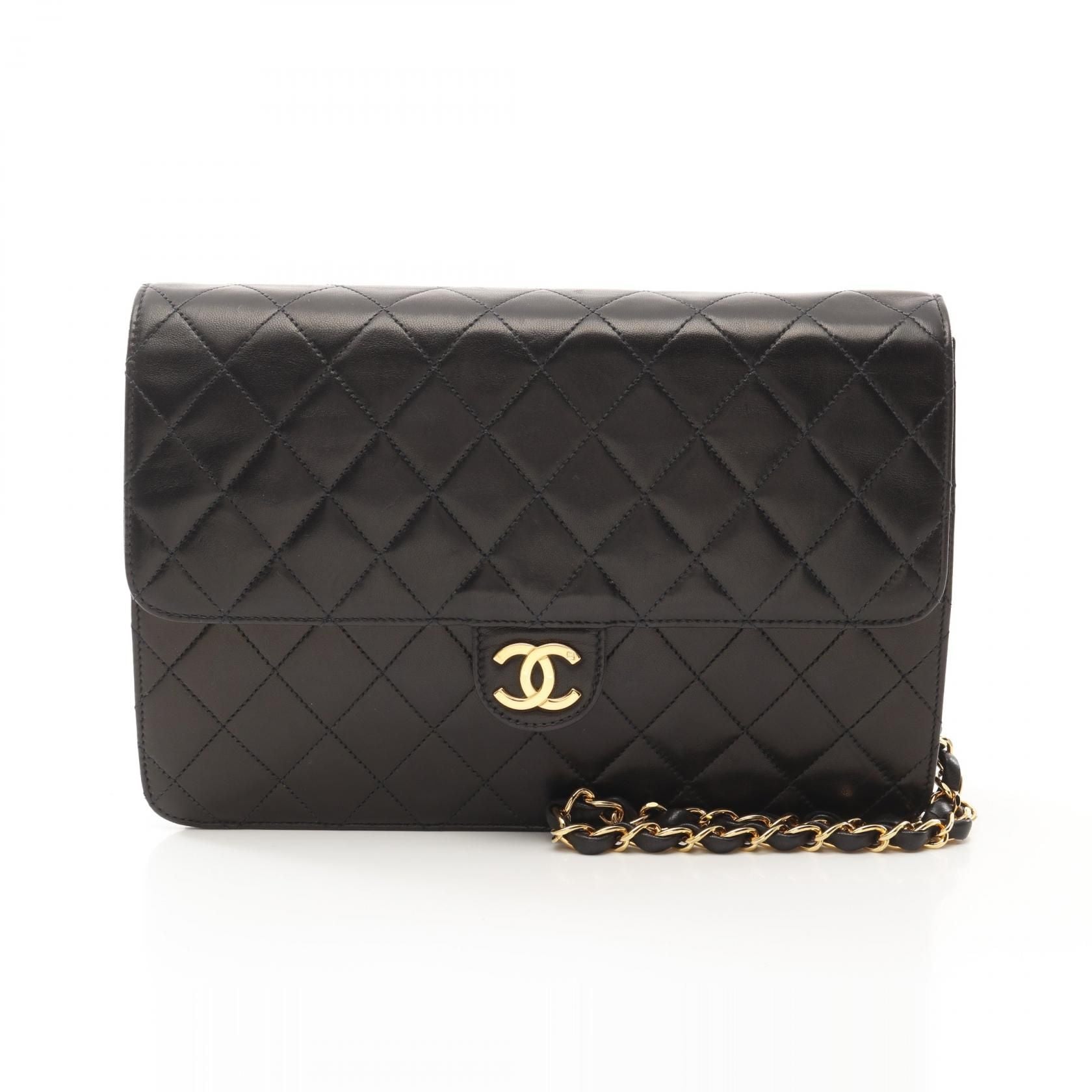 Chanel Matelasse Single Flap Chain Shoulder Bag Lambskin Black Ghw