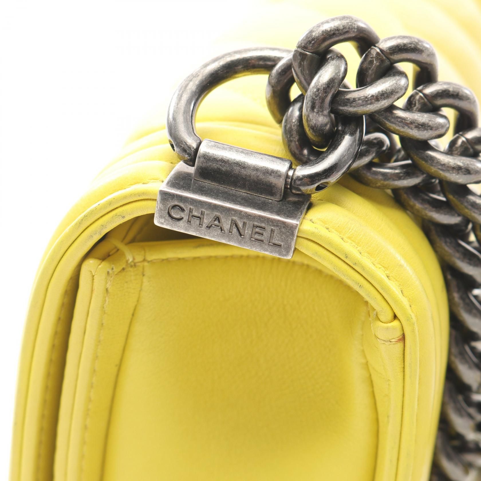 Chanel Yellow Boy Small Chevron V Stitch Shoulder Bag Lambskin (sheep Leather) A 67085