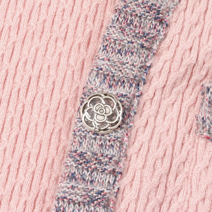 Chanel Pink Blue Gray Camelia Button Dress Silk Cashmere P 52761
