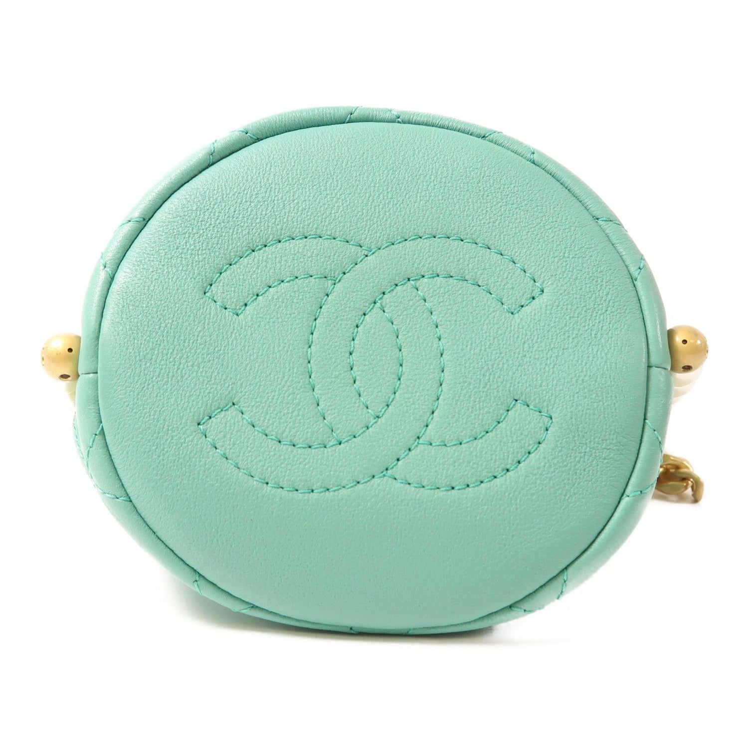 Chanel Green Sheepskin Leather Pearl Bucket Golden Shoulder Bucket Shoulder Bag Lambskin (sheep Leather)