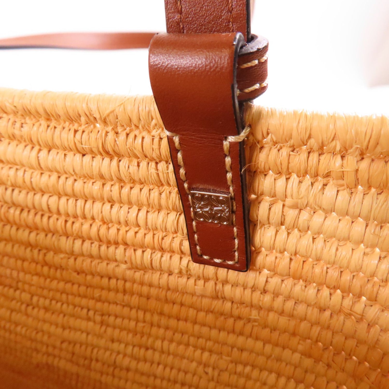 Loewe Sake Yam Tote Gold Shoulder Back Bag Brown Other Raffia