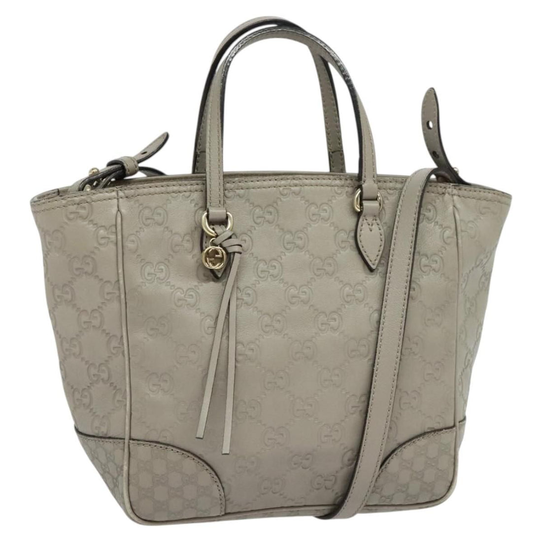 Gucci Gg Canvas Guccissima Hand Bag Leather Gray Gold 353121 Auth