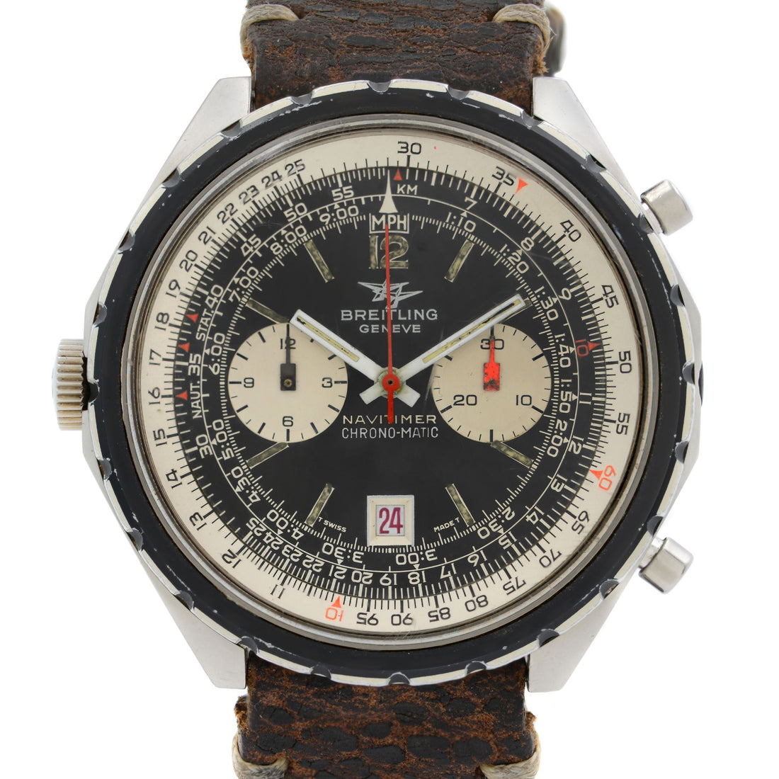 Vintage Breitling Navitimer Chrono-matic Black And White Dial Mens Watch 1806