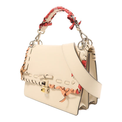 Fendi Cowhide Leather Vitello Bow Kan I Silver Hand-handed Shoulder And Back Bag 2way Shoulder Bag Beige White Calfskin