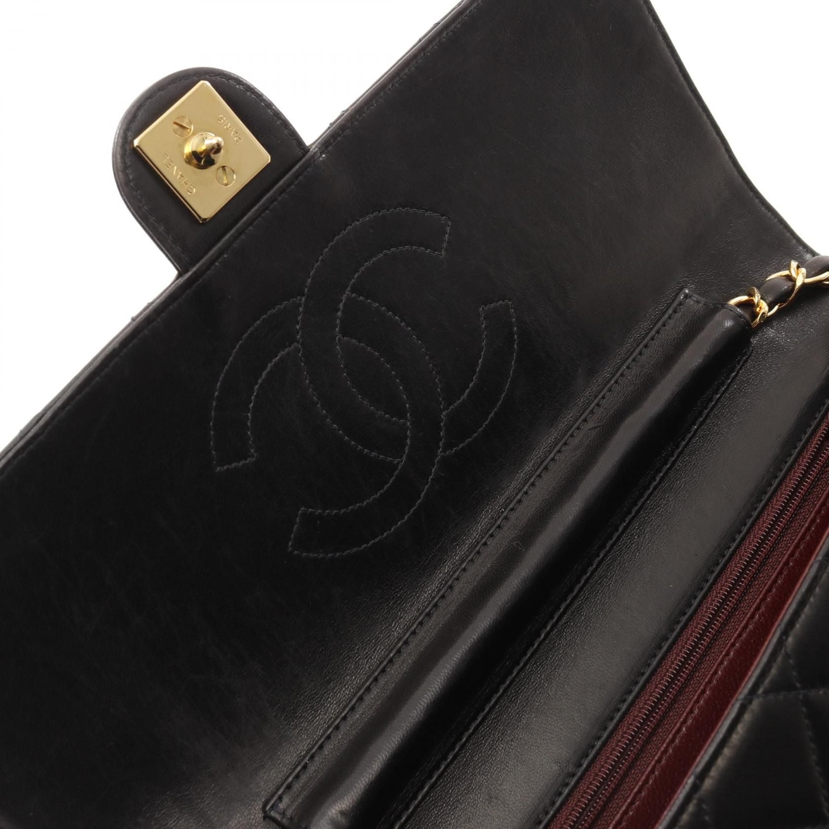 Chanel Matelasse Single Flap Chain Shoulder Bag Lambskin Black Ghw