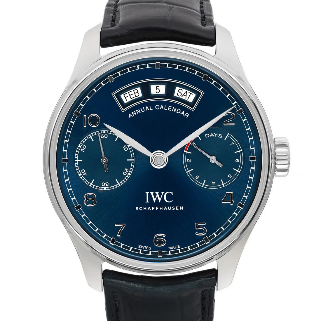 IWC Portuguese Annual Calendar Steel Blue Dial Automatic Mens Watch IW503502
